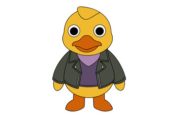 Duck Vector Illustration | Linocut, Kawaii, Cartoon, Clipart, Line Art Design.