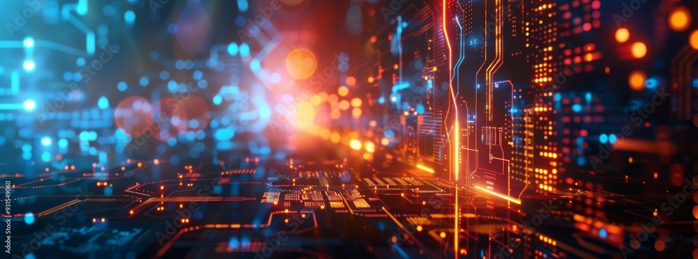 Poster visualize an illuminated digital tunnel in a futuristic scifi environment