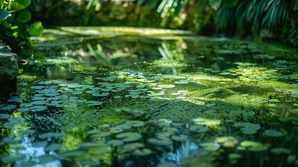 Fototapeta premium Hydrophytes of the Pampanini fountain in the Cagliari Botanical Garden Sardinia Italy : Generative AI