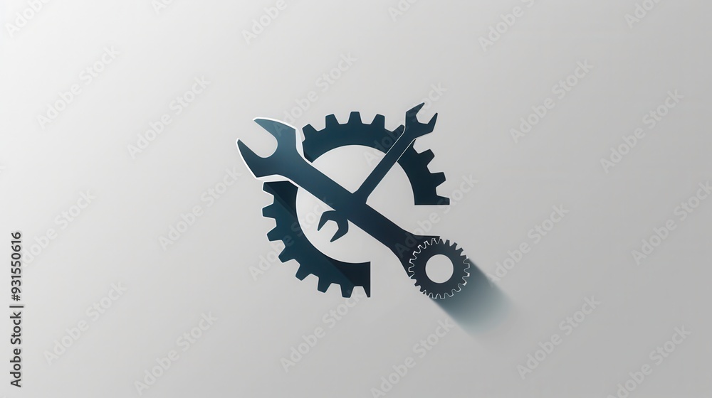 Aufkleber a logo combines a wrench and a gear in a modern design symbolizing engineering, tools, and repair se