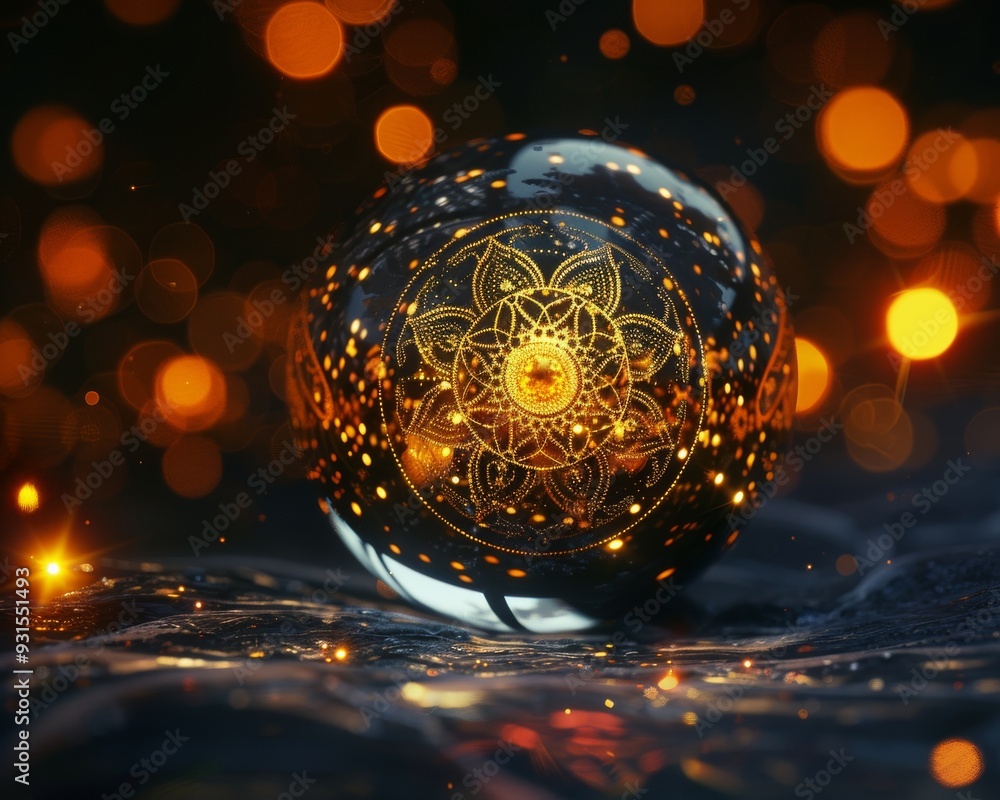 Poster light effects and abstract digital particles create a sci-fi and cosmic atmosphere.