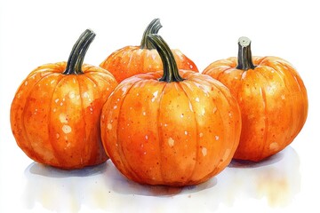 Obraz premium Watercolor Illustration of Four Pumpkins