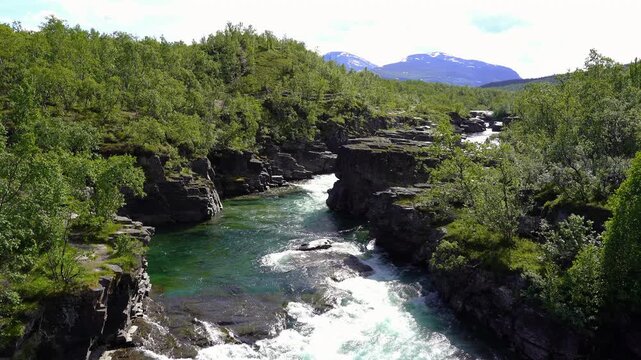 Abisko river and canyon in National Park Abisko, Sweden.