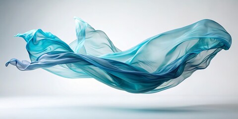 Lightweight fabric floating in the wind on white background, with a generative graphic backdrop, fabric