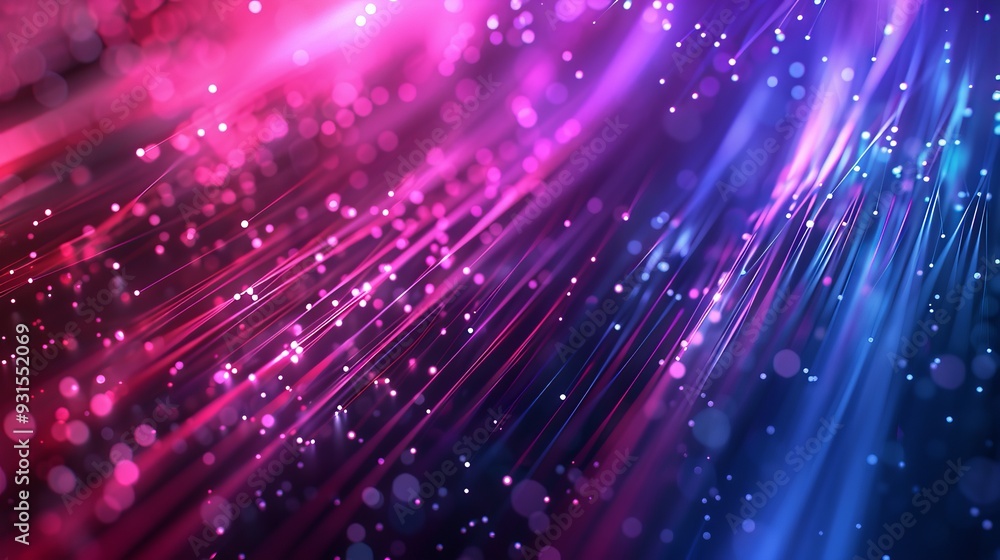 Poster glowing lines and dots on a dark background create an abstract digital landscape ideal for tech, fut