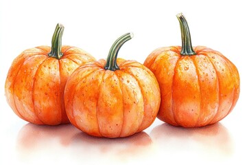 Fototapeta premium Watercolor Illustration of Three Pumpkins