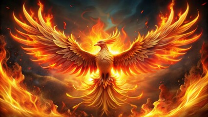 Fototapeta premium Majestic phoenix rising from flames, symbolizing rebirth and renewal, mythical bird, fire, rebirth, renewal, feathers