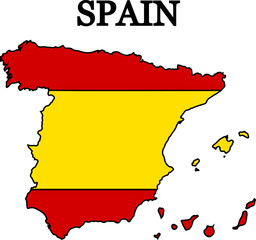Obraz premium Silhouette of Spain with flag. Map of Spain. Print on T-shirt, cup, etc.
