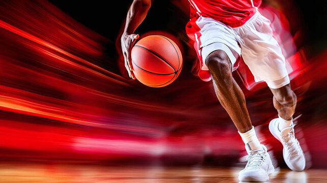 an abstract dynamic phoyo of a player dribbling a basketball, blurred motion