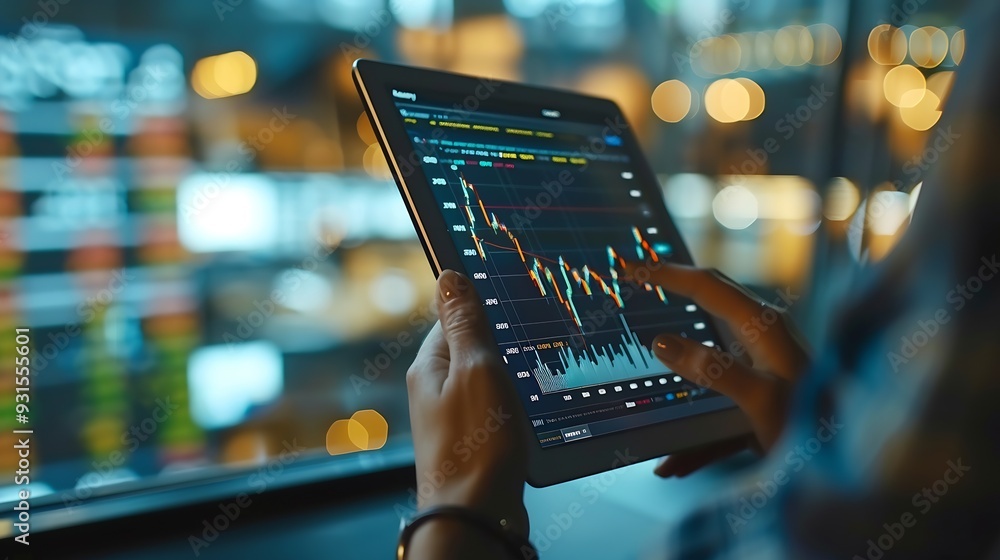 Fototapete teamwork statistics and business people on tablet in office for stock trading research and finance c
