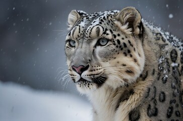 Portrait of Snow Leopard in Winter Habitat