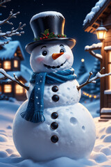 Obraz premium Snowman with winter landscape and snow high quality background