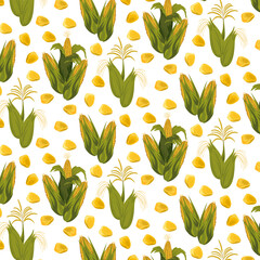 Corn on a transparent background.Vector pattern with corn on a transparent background.