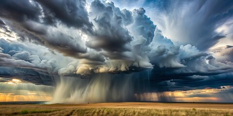 Fototapeta premium Dramatic cloudy sky with heavy rain, rainy, stormy, dramatic, weather, dark, clouds, overcast, atmosphere, moody, atmospheric, gloomy