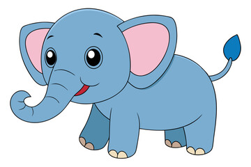 Elephant Vector Illustration - Kawaii, Linocut, Cartoon, Clipart, Line Art Design
