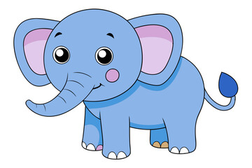 Elephant Vector Illustration - Kawaii, Linocut, Cartoon, Clipart, Line Art Design