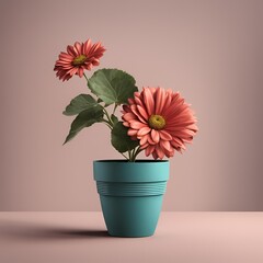 Simple Flower in Pot with Solid Colors and Polish Textures


