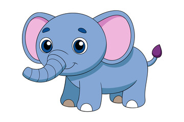 Elephant Vector Illustration - Kawaii, Linocut, Cartoon, Clipart, Line Art Design