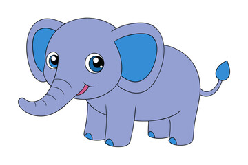 Elephant Vector Illustration - Kawaii, Linocut, Cartoon, Clipart, Line Art Design