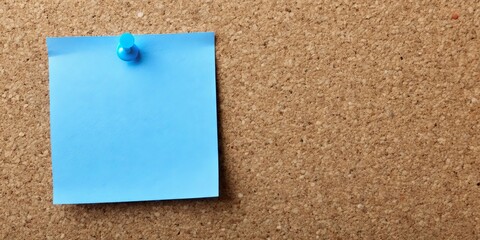 Blue blank sticky note pinned to corkboard , reminder, message, communication, office, organization, memo, note, blank, space