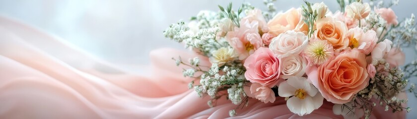 Obraz premium Soft pastel anniversary bouquet with vintage inspired ribbons