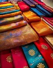 Traditional Diwali clothing like saris and kurtas neatly arranged, ready for the festival