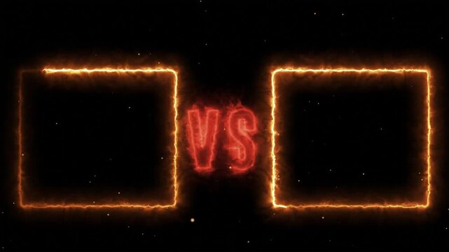 VS. Versus Text and Box Fire Effect gaming battleground concept with golden particles background motion animation 4k footage.