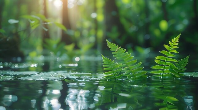 Fresh  green  Lygodium  ferns   Yanliphao perhed  on  the  trees  in  swamp  forest  wetlands Rayong  Botanic  Garden famous  attractions  landmark Rayong  ProvinceThailand : Generative AI