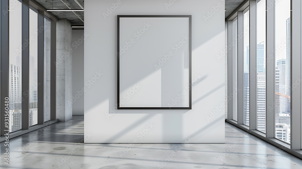 Poster corporate branding identity logo display white blank frame mockup with modern business offices reception background as banner with copy space area mock up : Generative AI