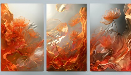 Autumnal floral pattern with fiery red maple leaves and orange flowers, perfect for fall-themed design