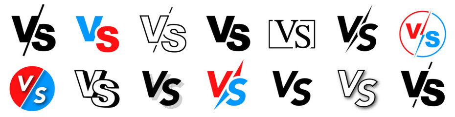 Set of versus logo letters. Versus letter logo collection. VS letters for sports. Battle vs match, games. Vector illustration