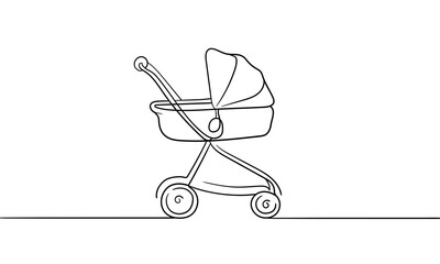 Stroller continuous line art drawing isolated on white background. Mothers day. Vector illustration