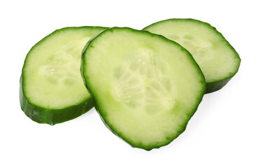Slices of fresh cucumber isolated on white
