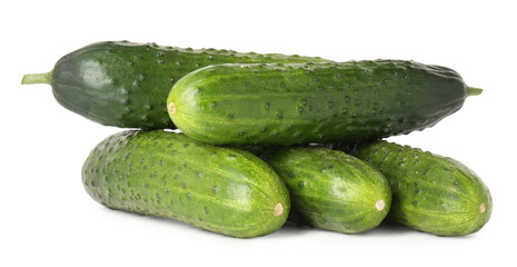 Pile of fresh cucumbers isolated on white