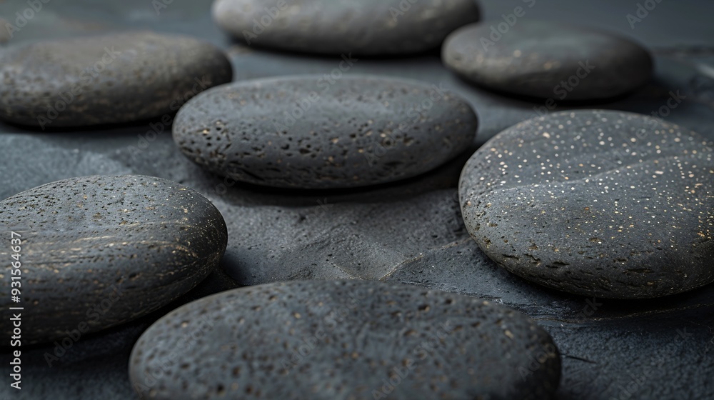 Poster zen stones for podium stand pedestal platform backgroundgrey and black oval stones on dark gray back