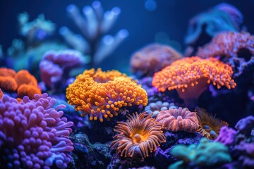 Fototapeta premium Vibrant coral reef ecosystem with colorful sea anemones under water