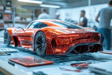 Futuristic sports car prototype in advanced design studio