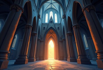 Obraz premium Mystical Gothic Church: Fantasy Castle Interior Poster | Digital Art, Religious Architecture