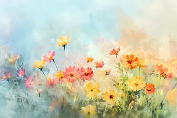 Obraz premium Vibrant Wildflower Painting in Soft, Impressionistic Watercolor Style