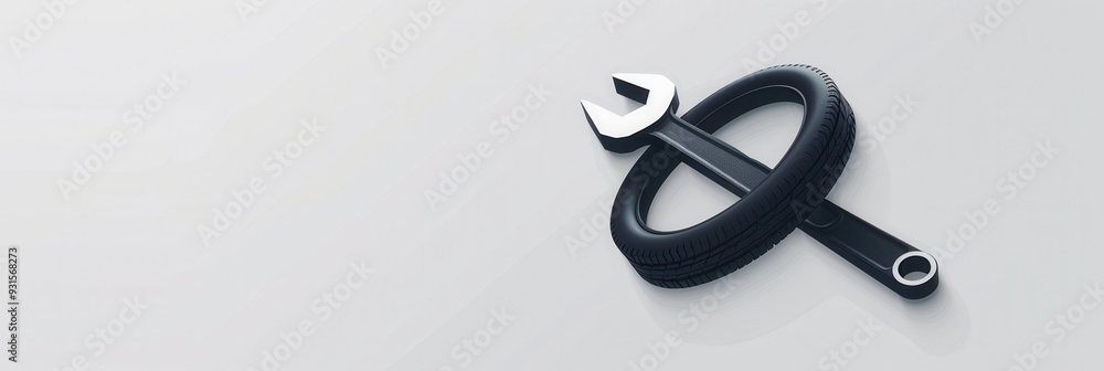 Poster A minimalist logo combines a tire and wrench to represent automotive repair, emphasizing simplicity and functionality in design. Generative AI