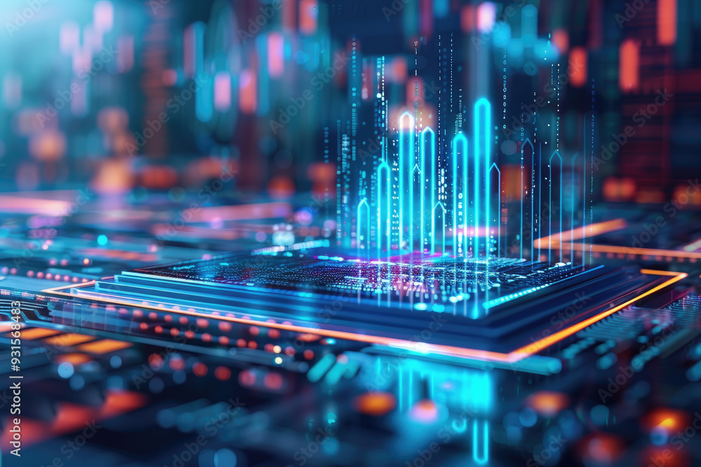 Aufkleber futuristic data transmission, an abstract representation of digital circuits illuminated by vibrant 