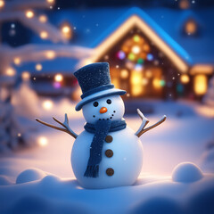 Obraz premium Snowman with winter landscape and snow high quality background