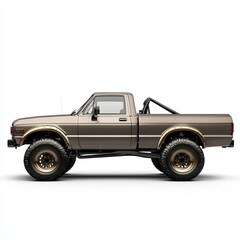 Silver bronze pickup truck with mag wheel is isolated on white background with clipping path