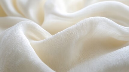 Detailed macro shot of white fabric, focusing on the fine texture and subtle wrinkles, with soft lighting creating a tranquil and soothing atmosphere.