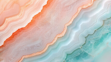 Beautiful pastel peach and mint marble background, with a soft gradient color of agate surface and abstract lines