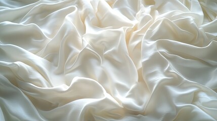 Obraz premium Macro photograph of crumpled white fabric, capturing the fine details of the wrinkles and folds with soft lighting to create a soothing and elegant background.