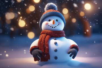 Snowman with winter landscape and snow high quality background

