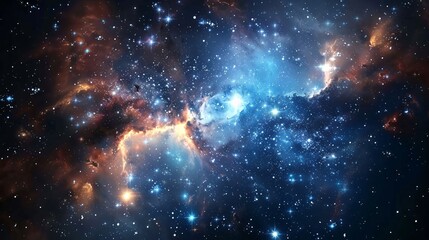 Obraz premium Colorful nebula explosion in deep space with bright stars and cosmic dust clouds.