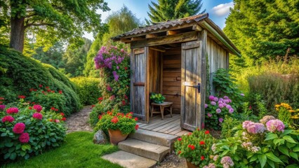 Weathered wood and lush greenery create a secluded retreat, perfect for escaping the world and finding tranquility amidst the peaceful sounds of nature.