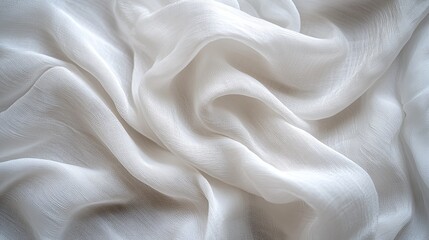 Fototapeta premium Detailed macro shot of white fabric with a wrinkled texture, emphasizing the fine details and delicate folds with soft lighting for a calm and inviting background.